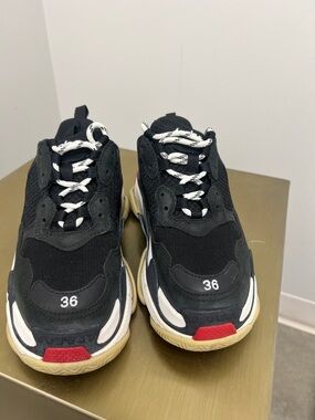Balenciaga Black, Red & Cream Triple S Chunky Sneakers
